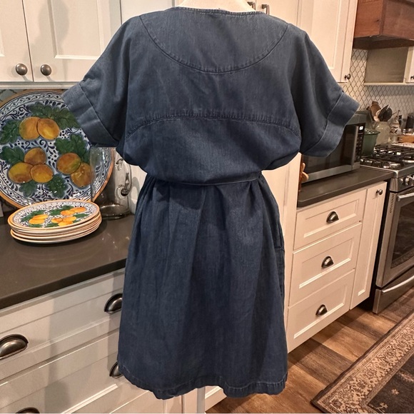 Vintage Y2K Mo: Vint Anthropologie Denim Dress Sz M Cotton Linen Blue Tie Waist - Picture 5 of 13